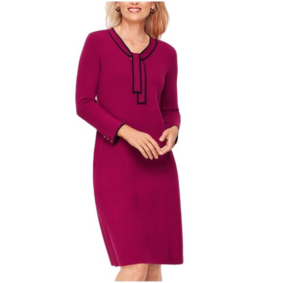 Talbots Dresses & Skirts - Talbots XL Womens Tipped Tie Neck Sweater Dress Cranberry Office